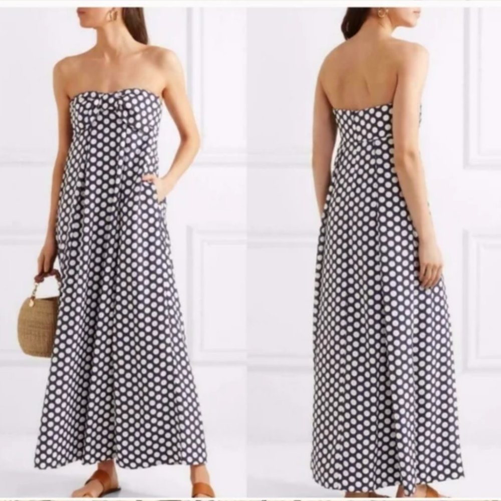 J. Crew Navy and White Polka Dot Silk Maxi Dress